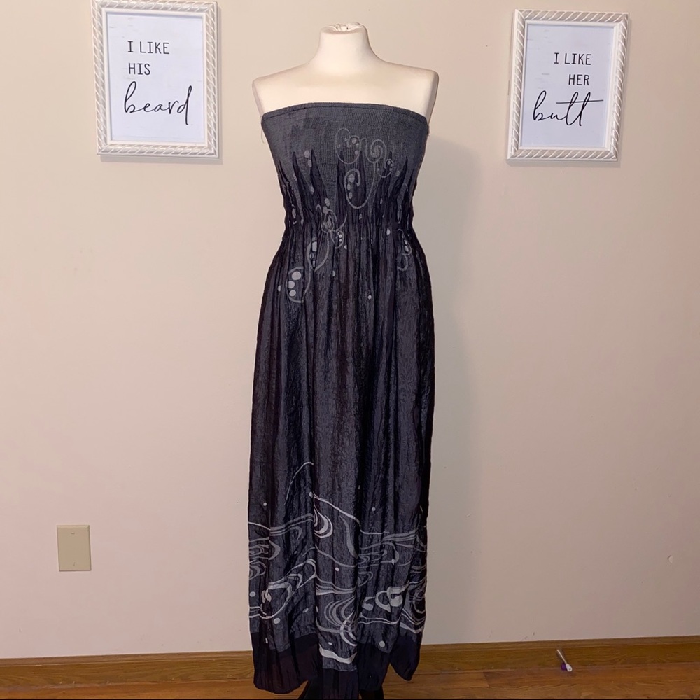 XL Maxi Crinkle Charcoal Dress